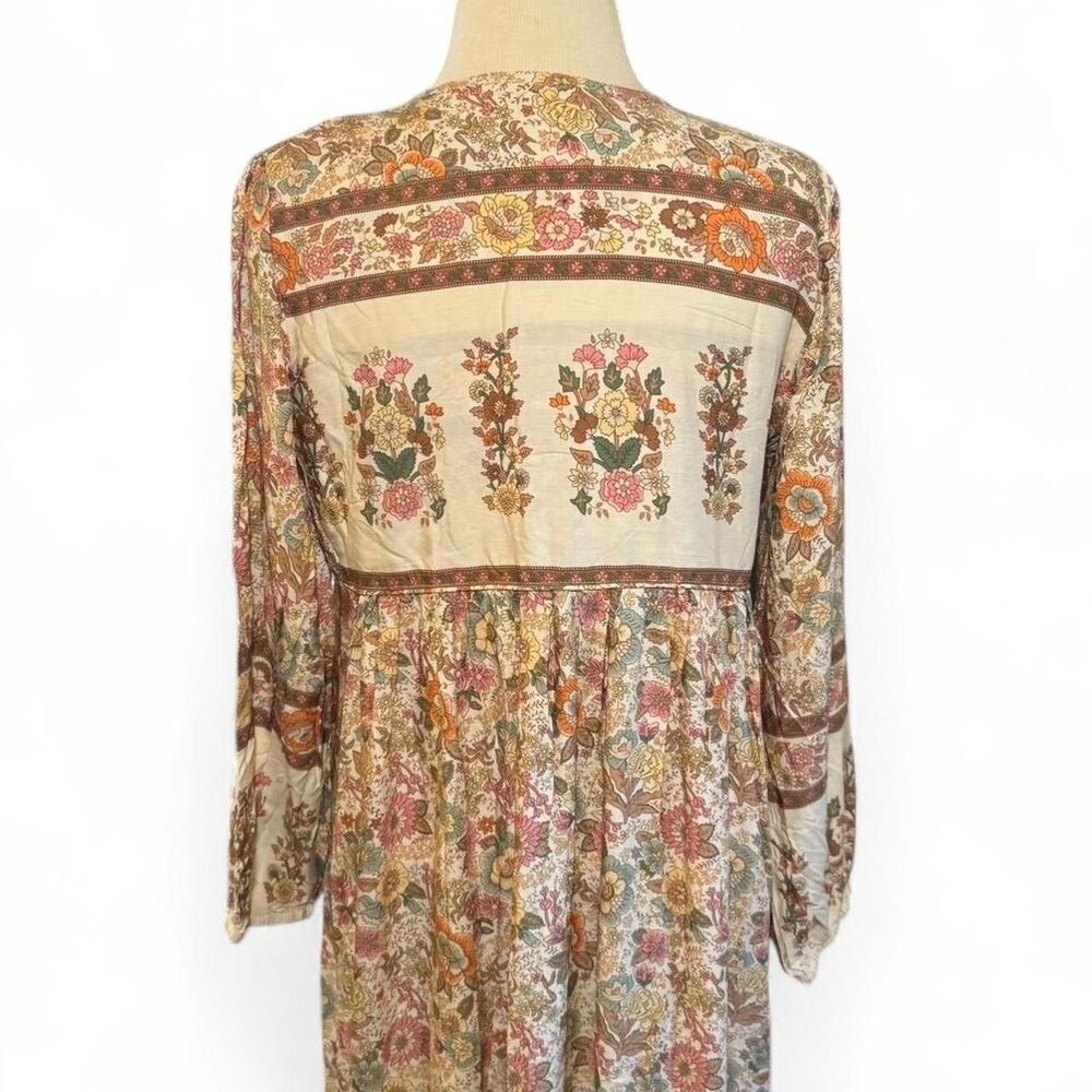 R. Vivimos Boho floral print maxi dress with tie front and long sleeves Sz M - Picture 6 of 6